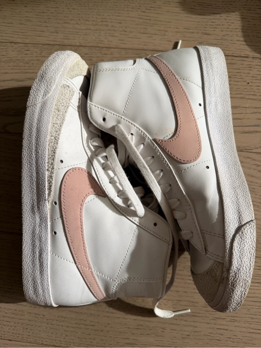 Nike High-Top Sneakers in White with Orange Swoosh and Cream Tongue